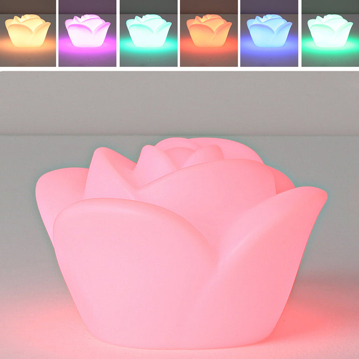 Lampe de table LED en forme de rose rechargeable et étanche en PE créatif contemporain, veilleuse pour table de chevet 