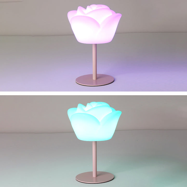 Lampe de table LED en forme de rose rechargeable et étanche en PE créatif contemporain, veilleuse pour table de chevet 