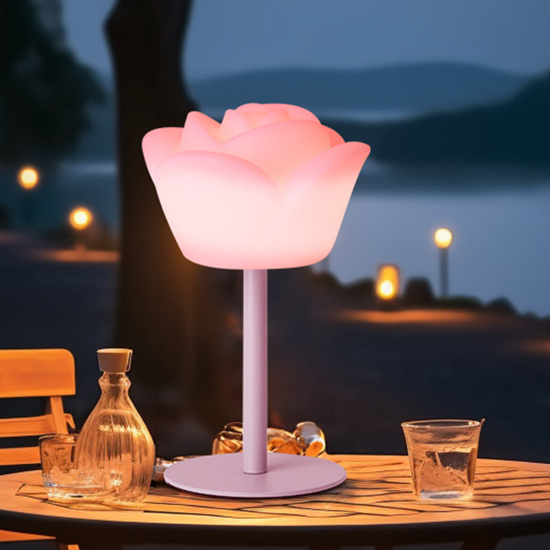 Lampe de table LED en forme de rose rechargeable et étanche en PE créatif contemporain, veilleuse pour table de chevet 