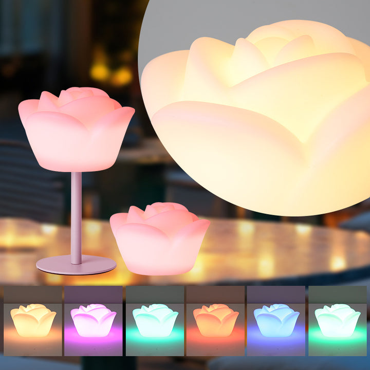 Lampe de table LED en forme de rose rechargeable et étanche en PE créatif contemporain, veilleuse pour table de chevet 