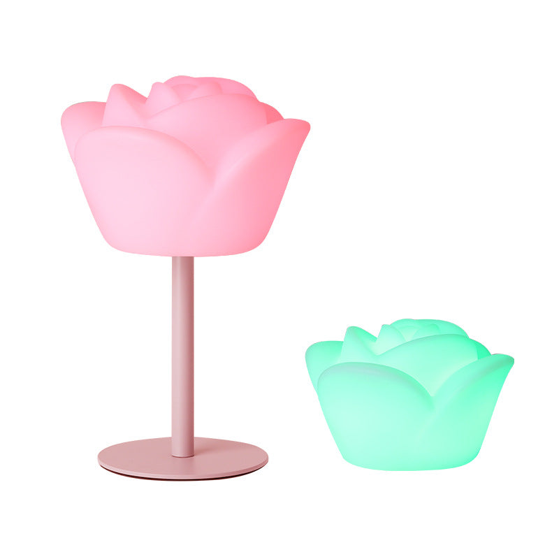 Lampe de table LED en forme de rose rechargeable et étanche en PE créatif contemporain, veilleuse pour table de chevet 