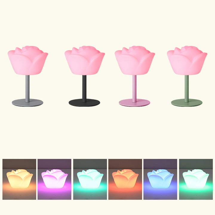 Lampe de table LED en forme de rose rechargeable et étanche en PE créatif contemporain, veilleuse pour table de chevet 