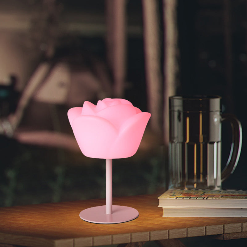 Lampe de table LED en forme de rose rechargeable et étanche en PE créatif contemporain, veilleuse pour table de chevet 
