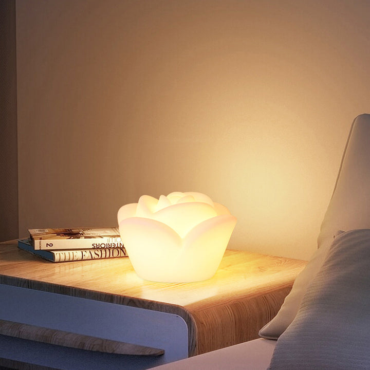 Lampe de table LED en forme de rose rechargeable et étanche en PE créatif contemporain, veilleuse pour table de chevet 