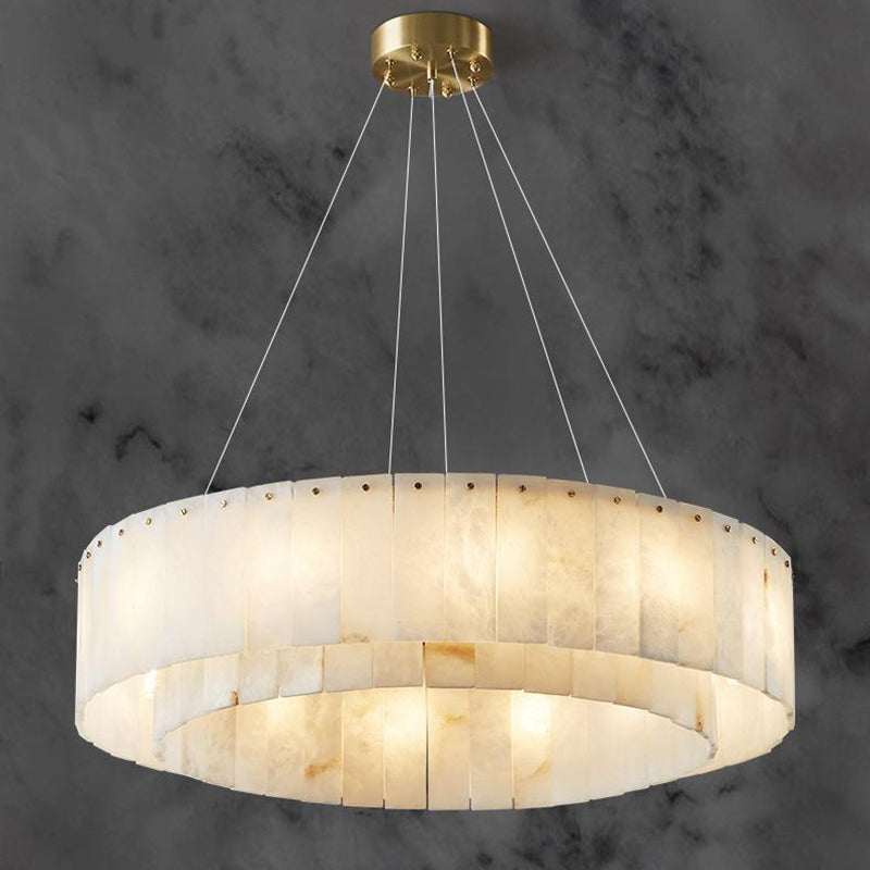 Lampes suspendues contemporaines en marbre nordique et cuivre rond à 8/12/14 lumières pour salon 