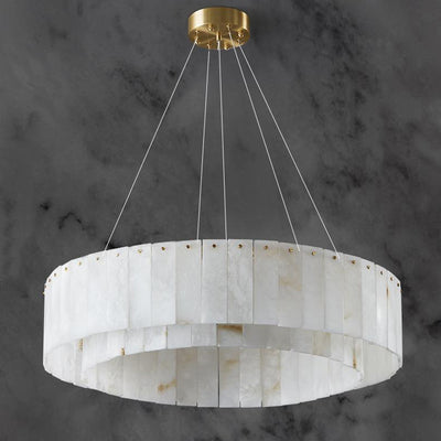 Lampes suspendues contemporaines en marbre nordique et cuivre rond à 8/12/14 lumières pour salon 