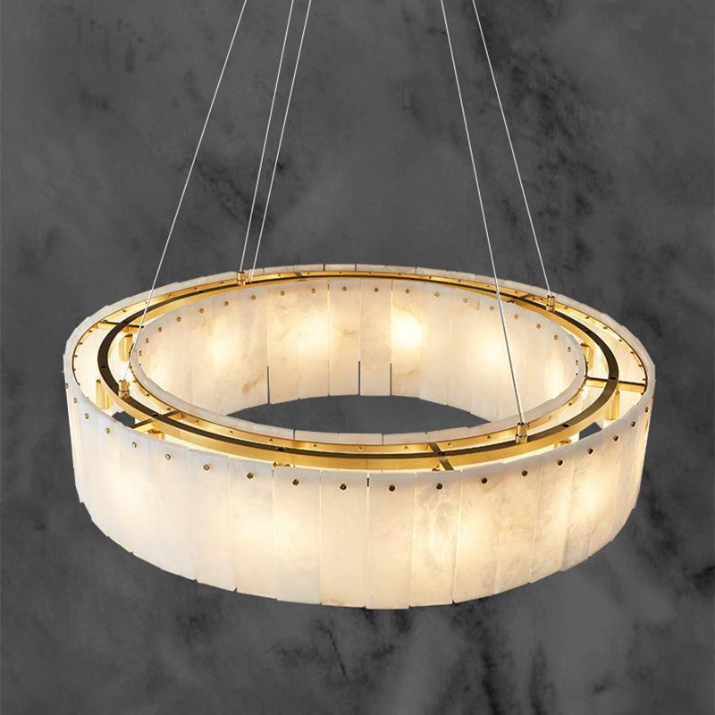 Lampes suspendues contemporaines en marbre nordique et cuivre rond à 8/12/14 lumières pour salon 