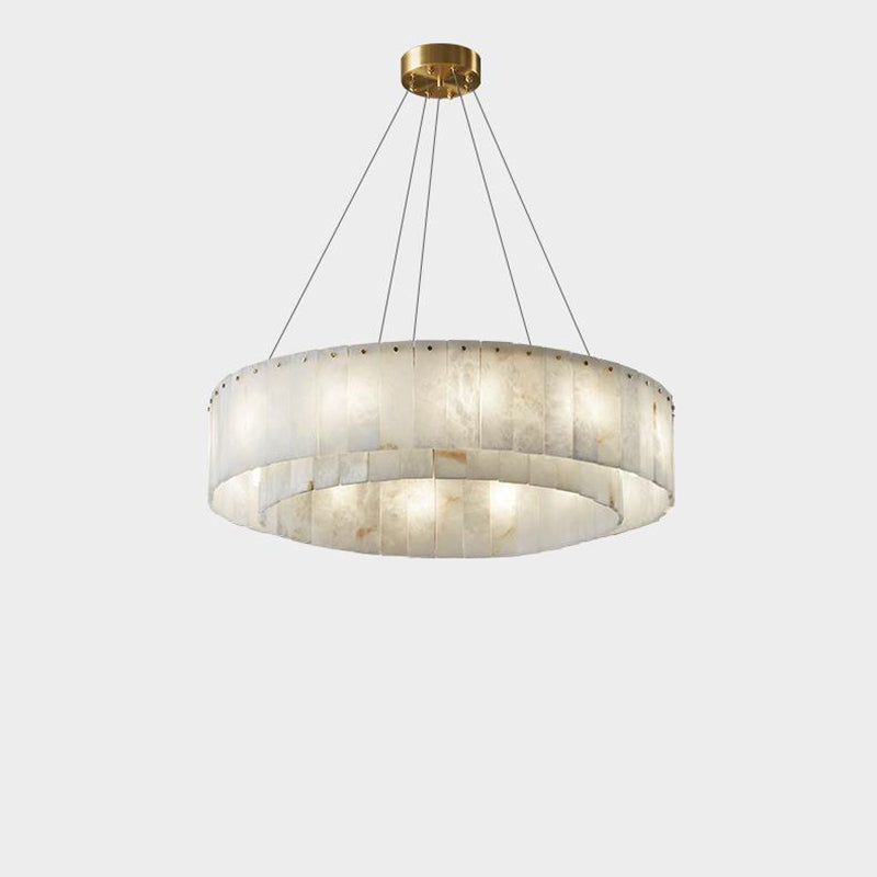 Lampes suspendues contemporaines en marbre nordique et cuivre rond à 8/12/14 lumières pour salon 