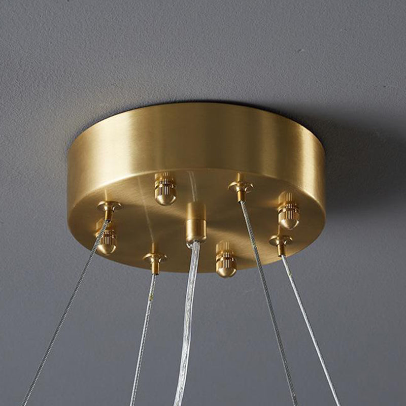 Lampes suspendues contemporaines en marbre nordique et cuivre rond à 8/12/14 lumières pour salon 