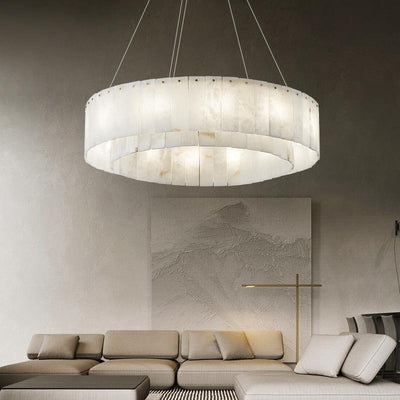 Lampes suspendues contemporaines en marbre nordique et cuivre rond à 8/12/14 lumières pour salon 