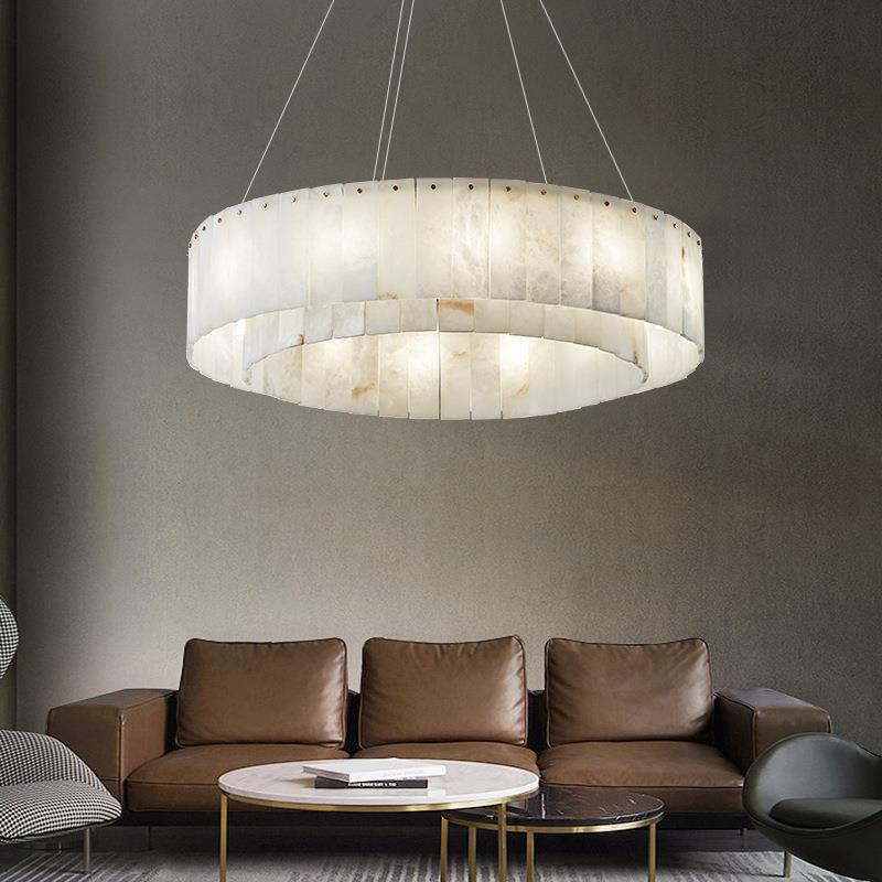 Lampes suspendues contemporaines en marbre nordique et cuivre rond à 8/12/14 lumières pour salon 