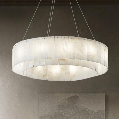 Lampes suspendues contemporaines en marbre nordique et cuivre rond à 8/12/14 lumières pour salon 