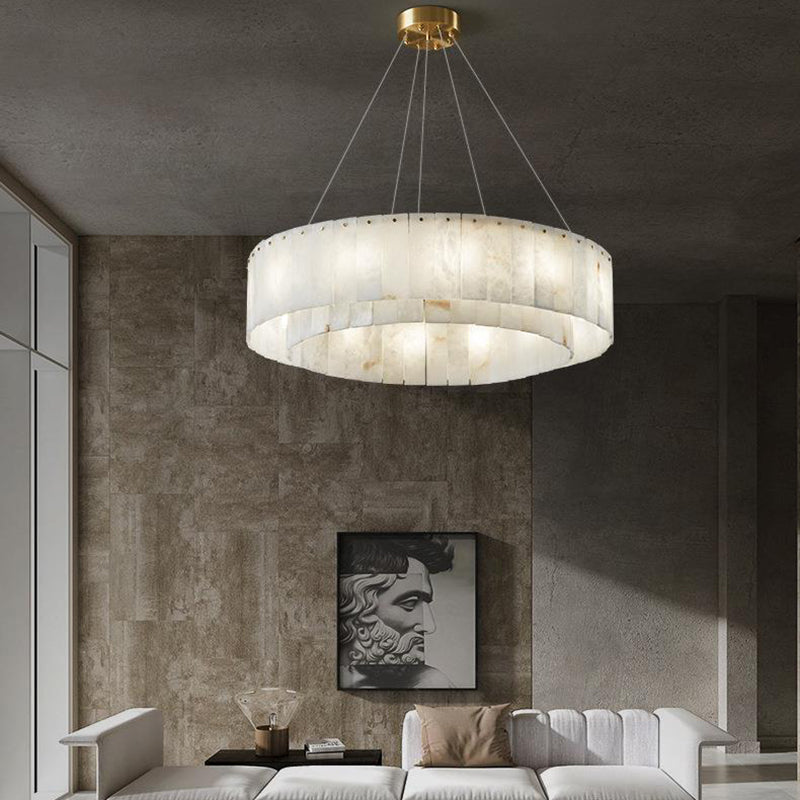 Lampes suspendues contemporaines en marbre nordique et cuivre rond à 8/12/14 lumières pour salon 