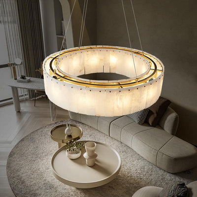 Lampes suspendues contemporaines en marbre nordique et cuivre rond à 8/12/14 lumières pour salon 