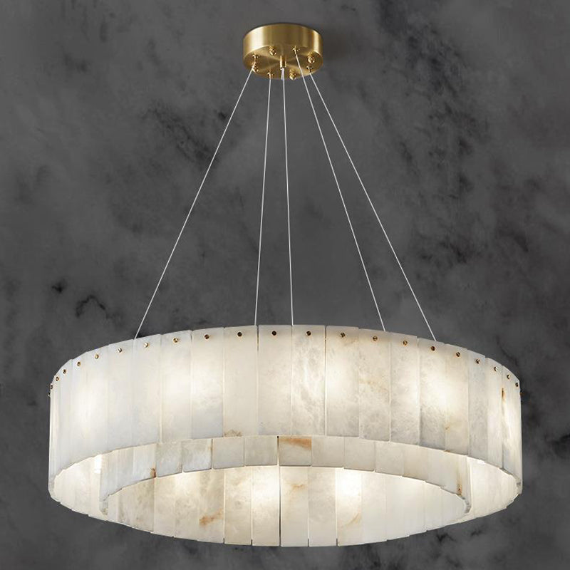 Lampes suspendues contemporaines en marbre nordique et cuivre rond à 8/12/14 lumières pour salon 