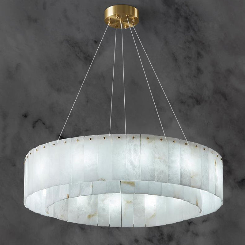 Lampes suspendues contemporaines en marbre nordique et cuivre rond à 8/12/14 lumières pour salon 