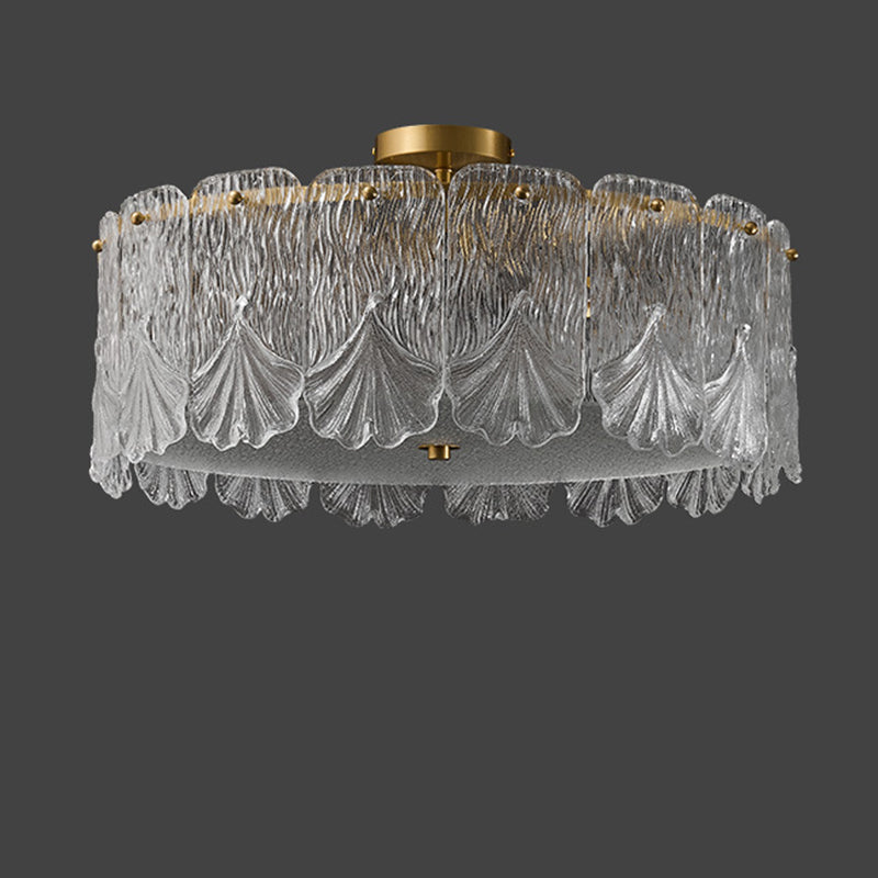 Traditionelle französische Messing-Glas-Runde Ahornblatt 4/5 Licht Halbeinbau-Deckenleuchte für Schlafzimmer 