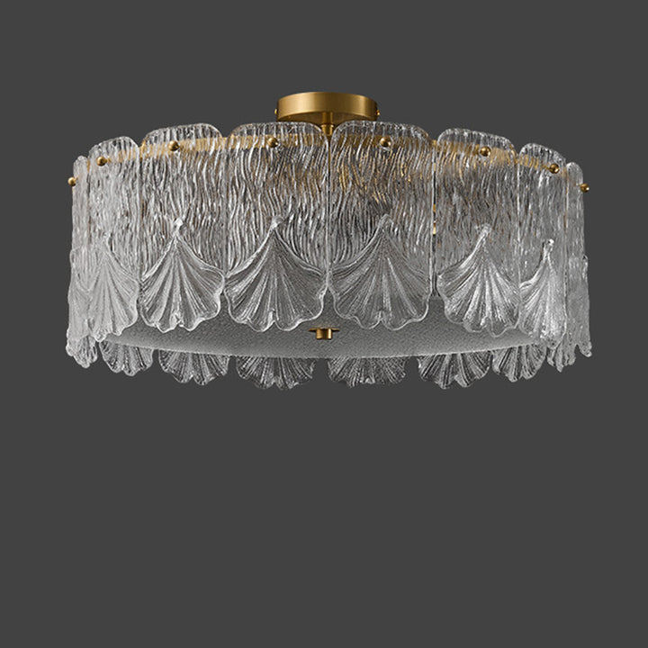 Traditionelle französische Messing-Glas-Runde Ahornblatt 4/5 Licht Halbeinbau-Deckenleuchte für Schlafzimmer 
