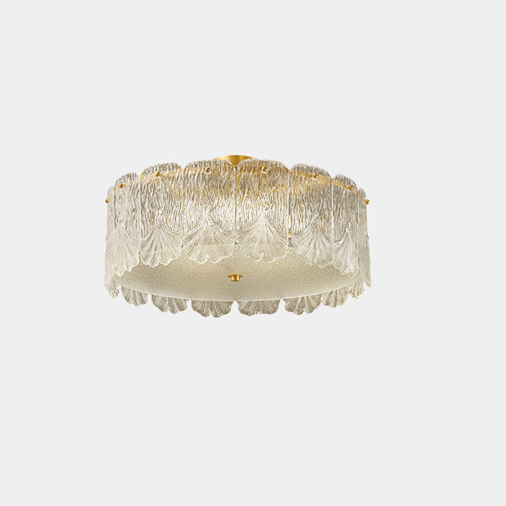 Traditionelle französische Messing-Glas-Runde Ahornblatt 4/5 Licht Halbeinbau-Deckenleuchte für Schlafzimmer 
