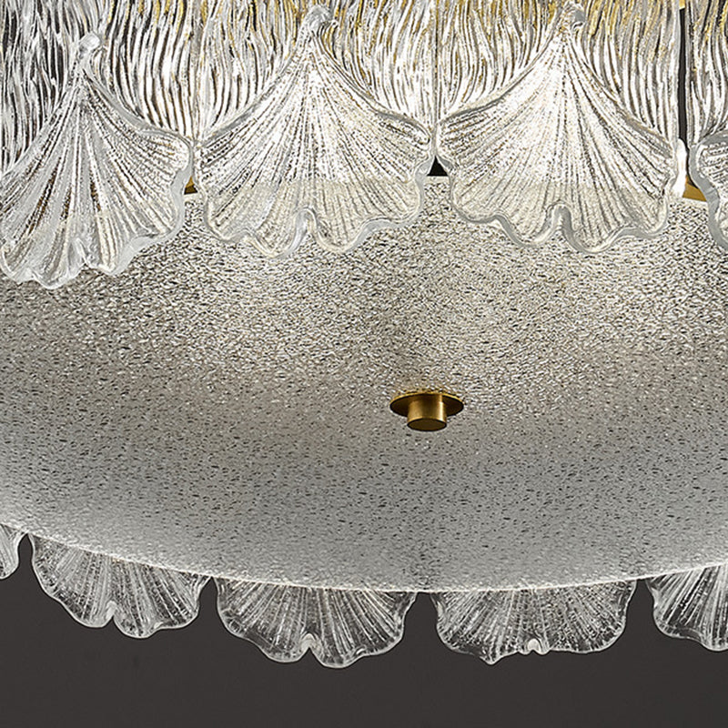Traditionelle französische Messing-Glas-Runde Ahornblatt 4/5 Licht Halbeinbau-Deckenleuchte für Schlafzimmer 