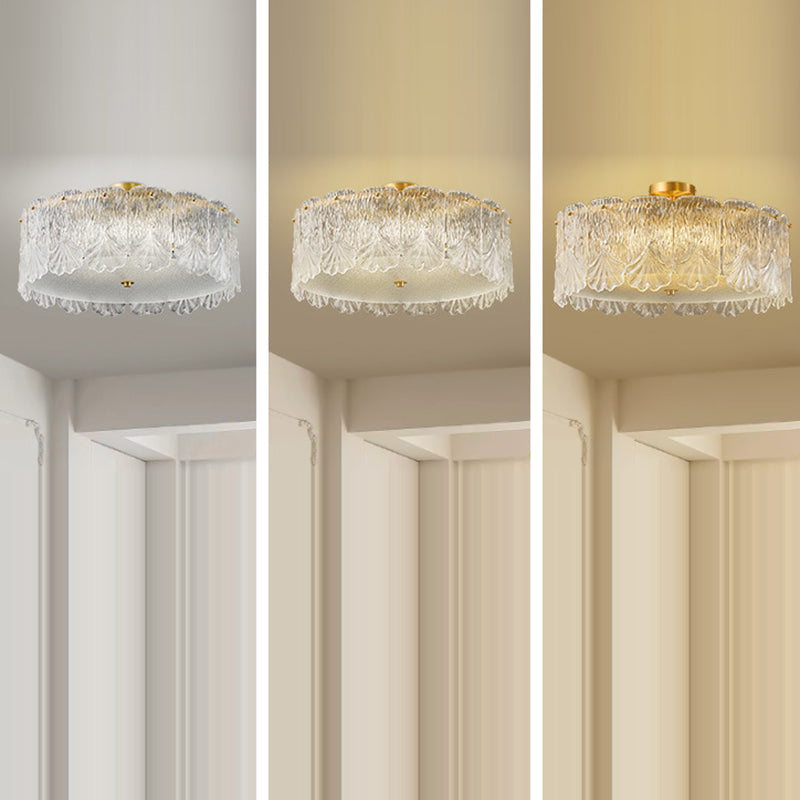 Traditionelle französische Messing-Glas-Runde Ahornblatt 4/5 Licht Halbeinbau-Deckenleuchte für Schlafzimmer 