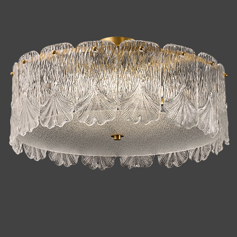 Traditionelle französische Messing-Glas-Runde Ahornblatt 4/5 Licht Halbeinbau-Deckenleuchte für Schlafzimmer 