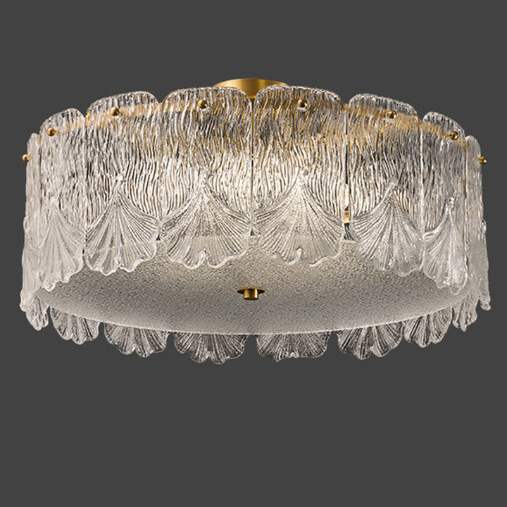 Traditionelle französische Messing-Glas-Runde Ahornblatt 4/5 Licht Halbeinbau-Deckenleuchte für Schlafzimmer 