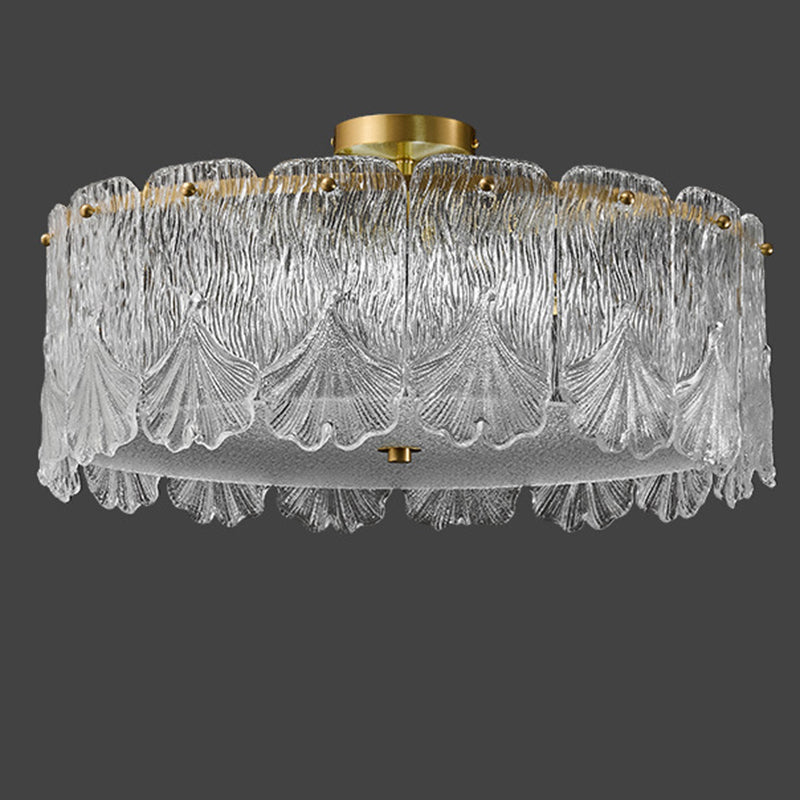 Traditionelle französische Messing-Glas-Runde Ahornblatt 4/5 Licht Halbeinbau-Deckenleuchte für Schlafzimmer 