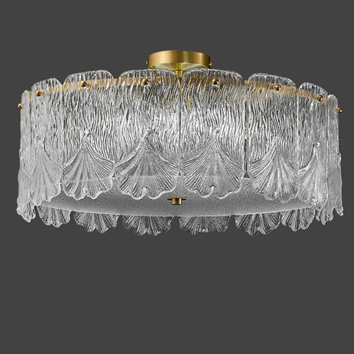 Traditionelle französische Messing-Glas-Runde Ahornblatt 4/5 Licht Halbeinbau-Deckenleuchte für Schlafzimmer 