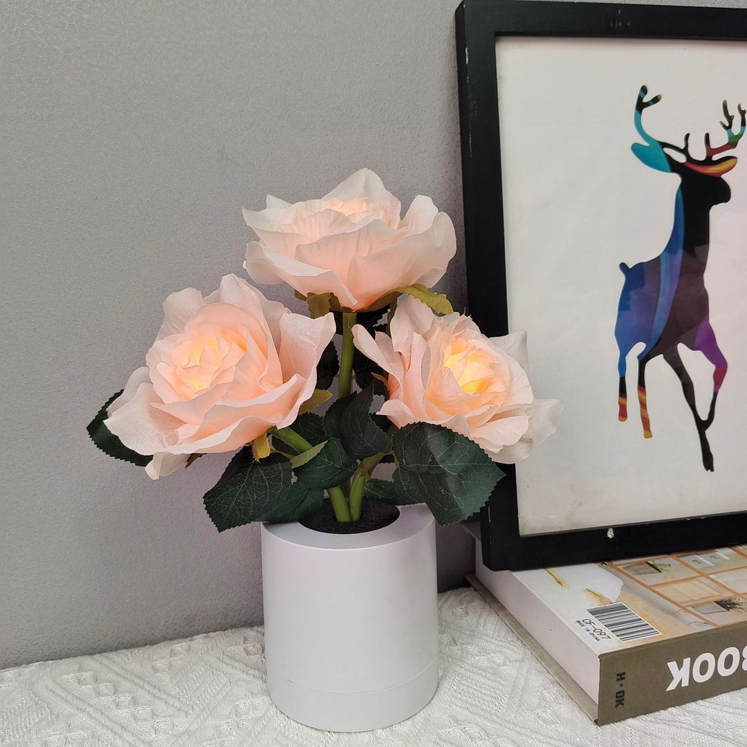 Moderne Art Deco Wiederaufladbare Kunststoff Stoff Blumentopf LED Tischlampe für Schlafzimmer 