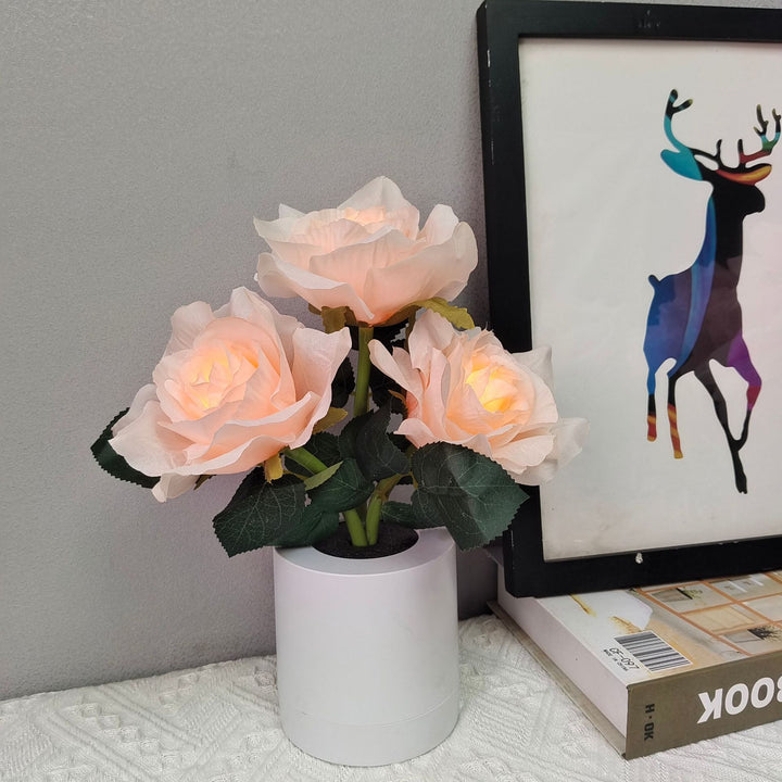 Moderne Art Deco Wiederaufladbare Kunststoff Stoff Blumentopf LED Tischlampe für Schlafzimmer 