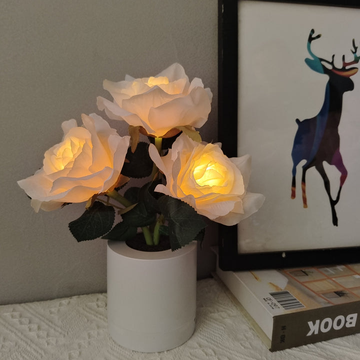 Moderne Art Deco Wiederaufladbare Kunststoff Stoff Blumentopf LED Tischlampe für Schlafzimmer 