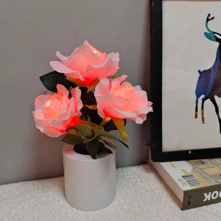 Moderne Art Deco Wiederaufladbare Kunststoff Stoff Blumentopf LED Tischlampe für Schlafzimmer 