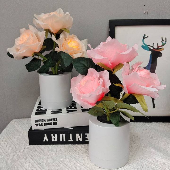 Moderne Art Deco Wiederaufladbare Kunststoff Stoff Blumentopf LED Tischlampe für Schlafzimmer 