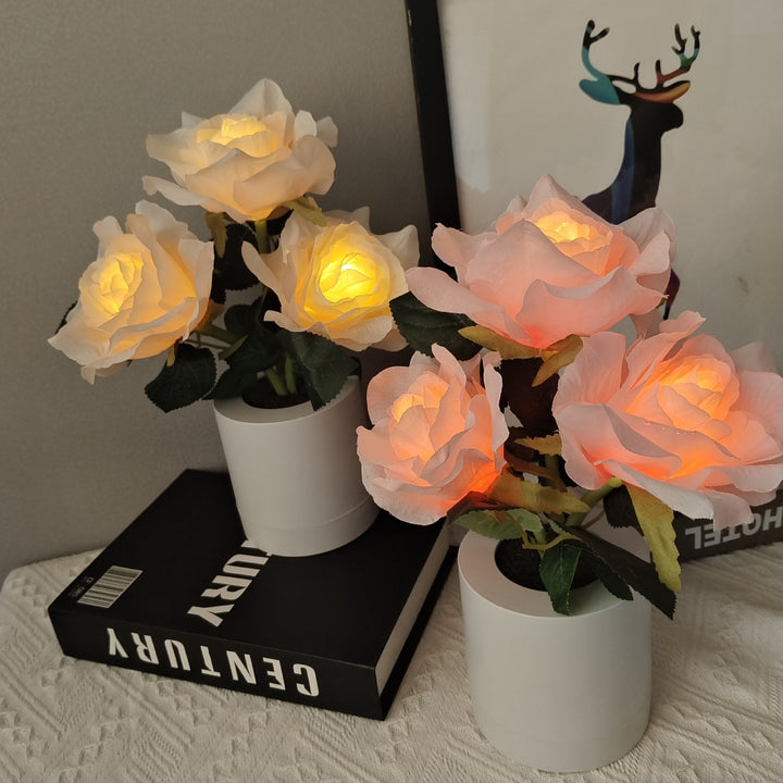 Moderne Art Deco Wiederaufladbare Kunststoff Stoff Blumentopf LED Tischlampe für Schlafzimmer 