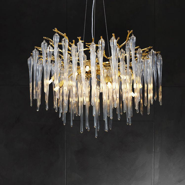 Lustre moderne de luxe en aluminium avec branches de cristal et gouttelettes 6/8/10/14/18 lumières pour salon 