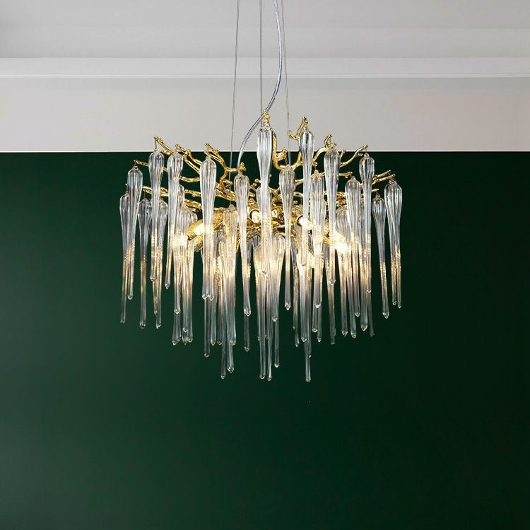 Lustre moderne de luxe en aluminium avec branches de cristal et gouttelettes 6/8/10/14/18 lumières pour salon 