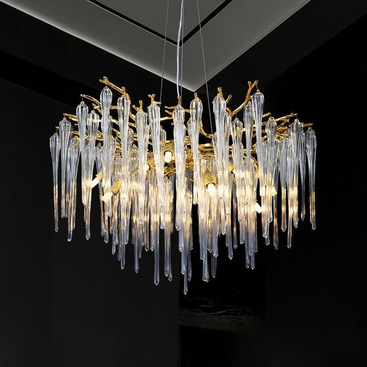 Lustre moderne de luxe en aluminium avec branches de cristal et gouttelettes 6/8/10/14/18 lumières pour salon 