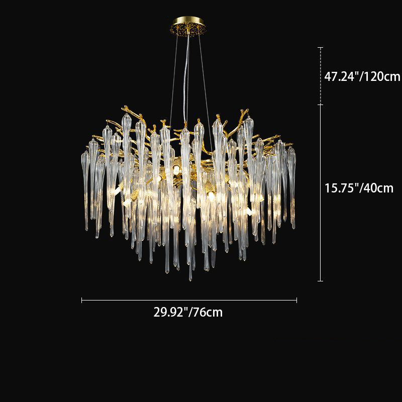 Lustre moderne de luxe en aluminium avec branches de cristal et gouttelettes 6/8/10/14/18 lumières pour salon 