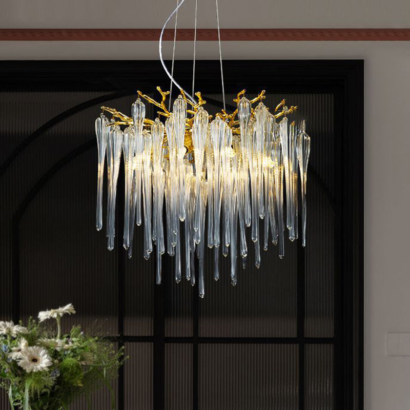 Lustre moderne de luxe en aluminium avec branches de cristal et gouttelettes 6/8/10/14/18 lumières pour salon 