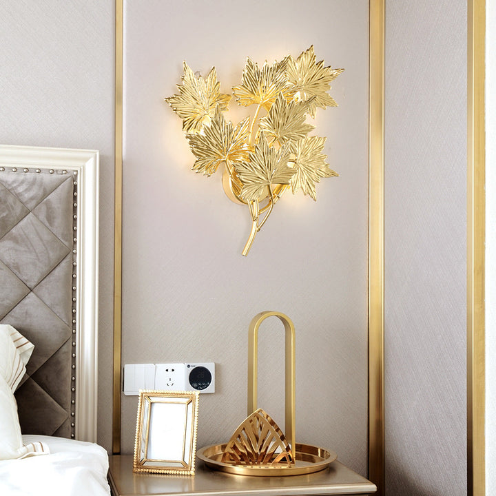 Applique murale moderne en aluminium à feuilles d'érable mi-siècle 3/4/5 lumières pour salon 