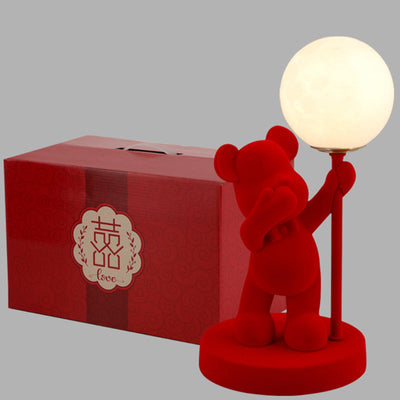 Lampe de table LED contemporaine créative rechargeable en acrylique avec ours en troupeau pour décoration de mariage pour chevet 