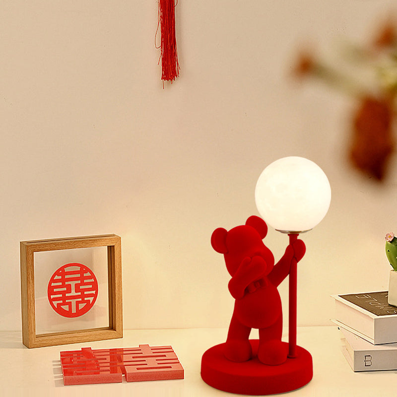 Lampe de table LED contemporaine créative rechargeable en acrylique avec ours en troupeau pour décoration de mariage pour chevet 