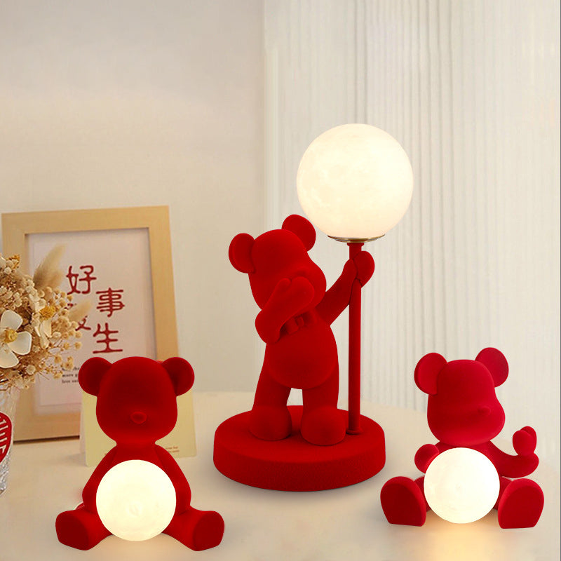 Lampe de table LED contemporaine créative rechargeable en acrylique avec ours en troupeau pour décoration de mariage pour chevet 