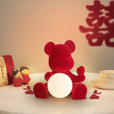 Lampe de table LED contemporaine créative rechargeable en acrylique avec ours en troupeau pour décoration de mariage pour chevet 