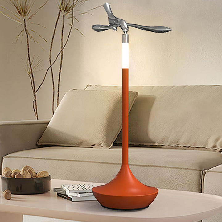Lampe de table LED rotative en aluminium acrylique rechargeable scandinave contemporaine avec oiseau volant pour chevet 