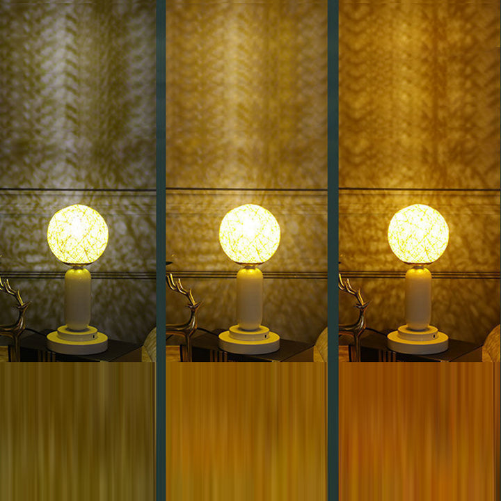 Contemporary Scandinavian Iron Glass Rattan Ball 1-Light Table Lamp For Bedside