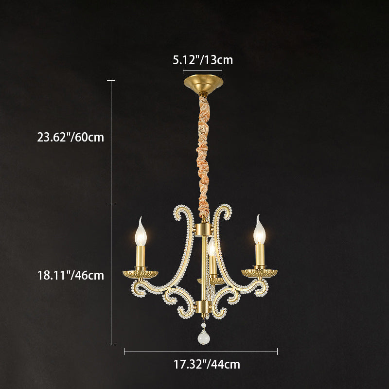 Chandeliers traditionnels en cristal de fer français à bougies courbes 3/6/8 lumières pour salon 