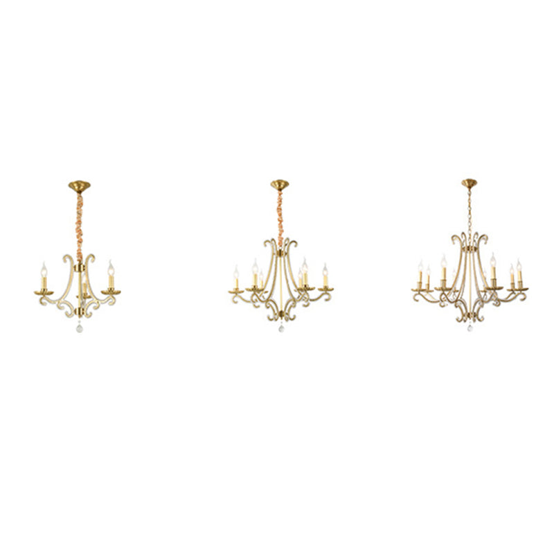 Chandeliers traditionnels en cristal de fer français à bougies courbes 3/6/8 lumières pour salon 