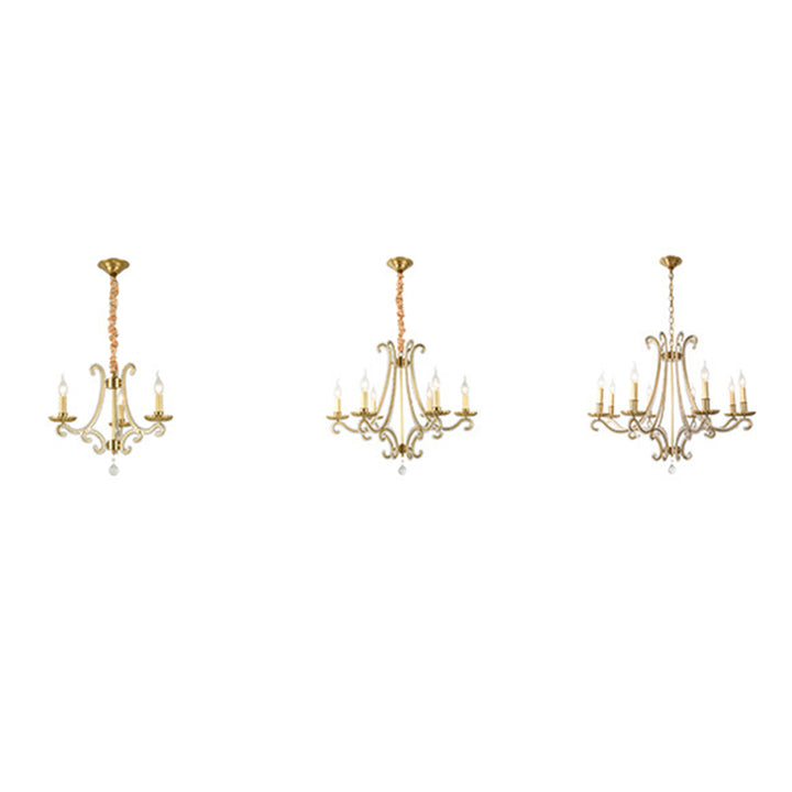 Chandeliers traditionnels en cristal de fer français à bougies courbes 3/6/8 lumières pour salon 